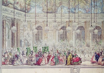 The Masked Ball at the Galerie des Glaces on the Occasion of the Marriage of the Dauphin to Marie-Therese, 17th February 1745 (detail) by Charles Nicolas II Cochin